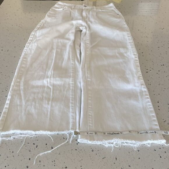 SHEIN White High Waisted Jeans Wide Leg Cotton Raw Hem Women’s Size Petite S EUC - Picture 7 of 9